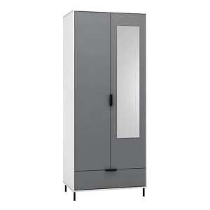 Madric Mirrored Gloss Wardrobe With 2 Doors In Grey And White