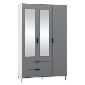 Madric Mirrored Gloss Wardrobe With 3 Doors In Grey And White