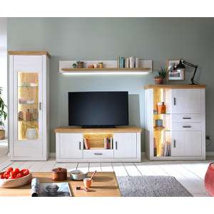 Madrid LED Living Room Furniture Set 1 In White And Grandson Oak