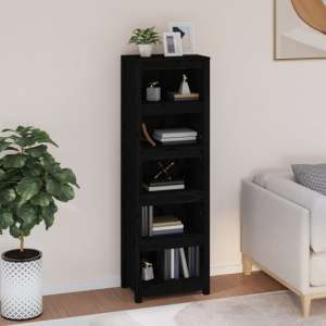Madrid Solid Pine Wood 5-Tier Bookshelf In Black