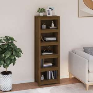 Madrid Solid Pine Wood 5-Tier Bookshelf In Honey Brown
