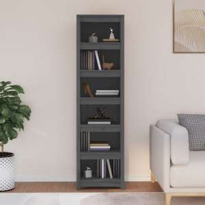 Madrid Solid Pine Wood 6-Tier Bookshelf In Grey