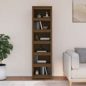 Madrid Solid Pine Wood 6-Tier Bookshelf In Honey Brown
