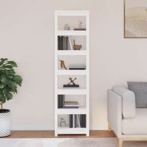 Madrid Solid Pine Wood 6-Tier Bookshelf In White