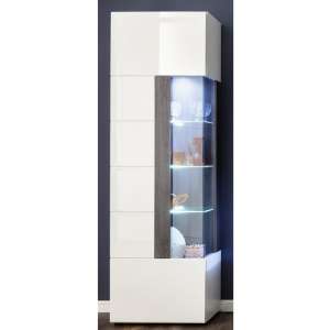 Madsen Display Cabinet Narrow In White High Gloss Fronts And LED
