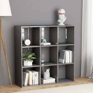 Magni High Gloss Bookcase With 9 Shelves In Grey