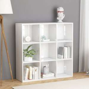 Magni High Gloss Bookcase With 9 Shelves In White