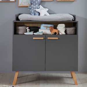 Magz Wooden 2 Doors Storage Cabinet With Changer Top In Grey