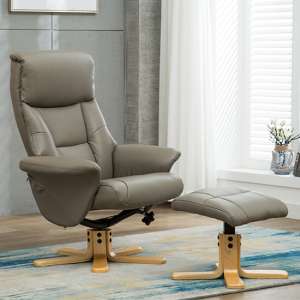 Maida Leather Swivel Recliner Chair And Footstool In Grey