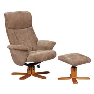 Maida Fabric Swivel Recliner Chair And Footstool In Mink