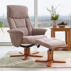 Maida Fabric Swivel Recliner Chair And Footstool In Mist