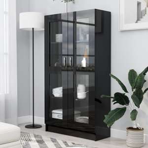Maili Tall High Gloss Display Cabinet With 2 Doors In Black
