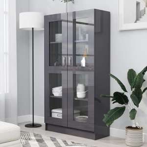 Maili Tall High Gloss Display Cabinet With 2 Doors In Grey