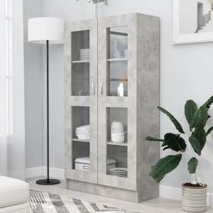 Maili Tall Wooden Display Cabinet With 2 Doors In Concrete Effect