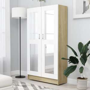 Maili Tall Wooden Display Cabinet With 2 Doors In White And Oak