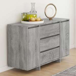 Maisa Wooden Sideboard With 2 Doors 3 Drawers In Grey Sonoma Oak