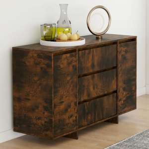 Maisa Wooden Sideboard With 2 Doors 3 Drawers In Smoked Oak