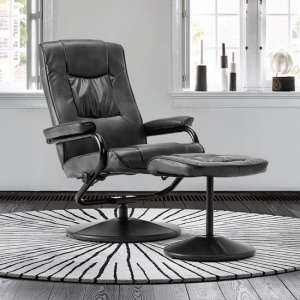 Maison Relaxing Swivel Chair And Footstool In Black Faux Leather