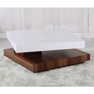 Malawi White High Gloss Moveable Coffee Table In Walnut Base