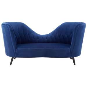 Hoggar Blue Velvet Lounge Chaise Chair With Black Wooden Legs  