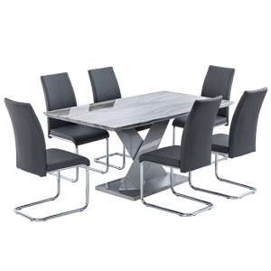Malin Grey High Gloss Dining Table With 6 Montila Grey Chairs