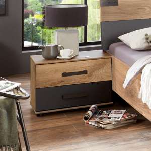 Malmo Wooden Bedside Cabinet In Planked Oak And Graphite
