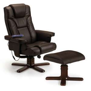 Malmo Faux Leather Massage Swivel And Recliner Chair In Brown