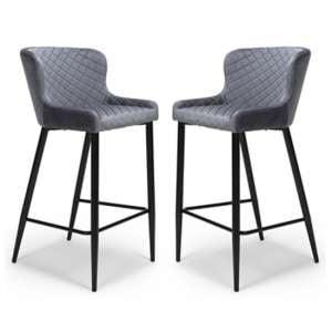 Malmo Grey Velvet Fabric Bar Stool With Metal Base In Pair