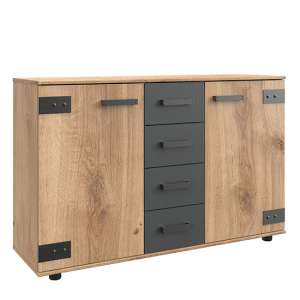 Malmo Wooden Large Sideboard In Planked Oak And Graphite