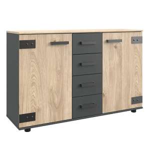 Malmo Wooden Large Sideboard In Silver Fir And Graphite