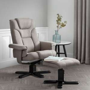 Maeryn Linen Swivel Recliner Chair And Stool In Grey