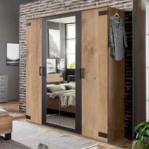 Malmo Mirrored Wardrobe In Planked Oak And Graphite