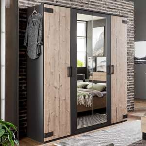 Malmo Mirrored Wardrobe In Silver Fir And Graphite