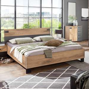 Malmo Wooden Small Double Bed In Planked Oak And Graphite