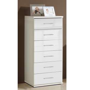 Malta Chest Of Drawers In High Gloss White With 6 Drawers