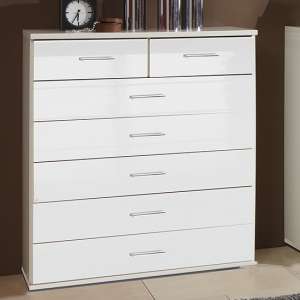 Malta Chest Of Drawers In High Gloss White With 7 Drawers
