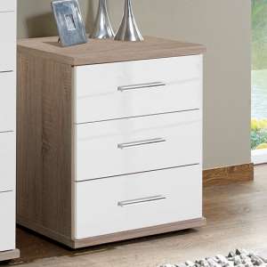 Malta Chest Of Drawers In High Gloss White And Oak With 3 Drawer