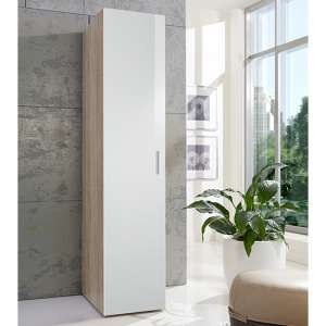 Malta Small Wooden Wardrobe In High Gloss White And Oak