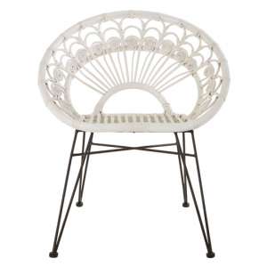 Hunor White Kubu Rattan Chair With Black Iron Legs   
