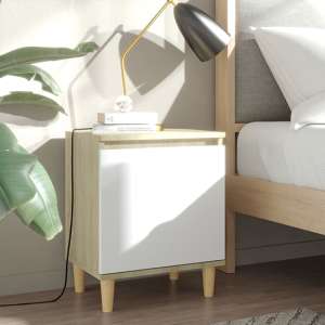 Manal Wooden Bedside Cabinet With 1 Door In White Sonoma Oak