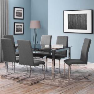 Taisce Glass Dining Table In Black With 6 Dining Chairs