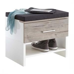 Mandy Shoe Bench In White High Gloss And Sand Oak