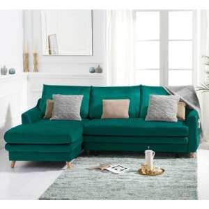 Maneto Velvet Left Hand Facing Corner Sofa Bed In Green