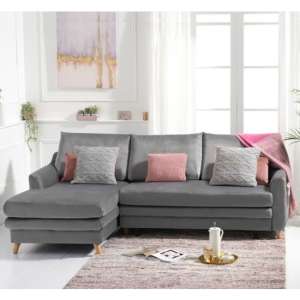 Maneto Velvet Left Hand Facing Corner Sofa Bed In Grey
