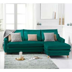 Maneto Velvet Right Hand Facing Corner Sofa Bed In Green