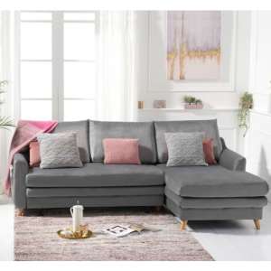 Maneto Velvet Right Hand Facing Corner Sofa Bed In Grey