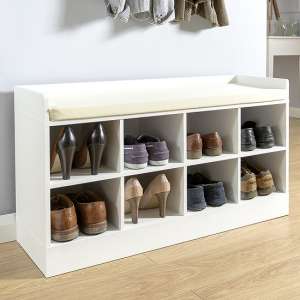 Keswick Shoe Bench In White With Eight Open Compartments
