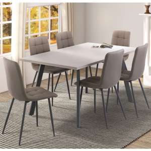Manhen Dining Set In Ceramic Stone With 6 Manhen Chairs