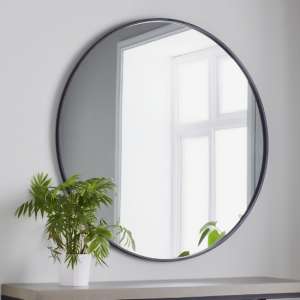 Manhattan Medium Round Wall Bedroom Mirror In Black Frame
