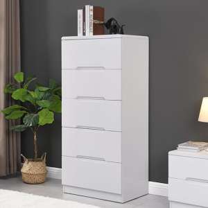 Manhattan Tall High Gloss Chest Of 5 Drawers In White